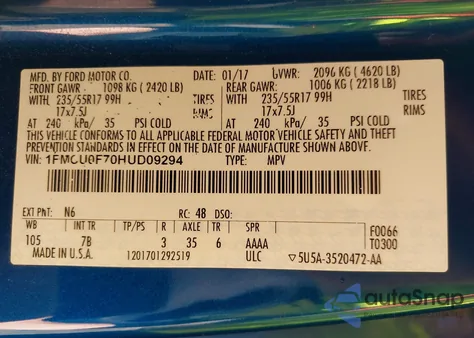 2017 Ford Escape S from USA, damaged, VIN 1FMCU0F70HUD09294